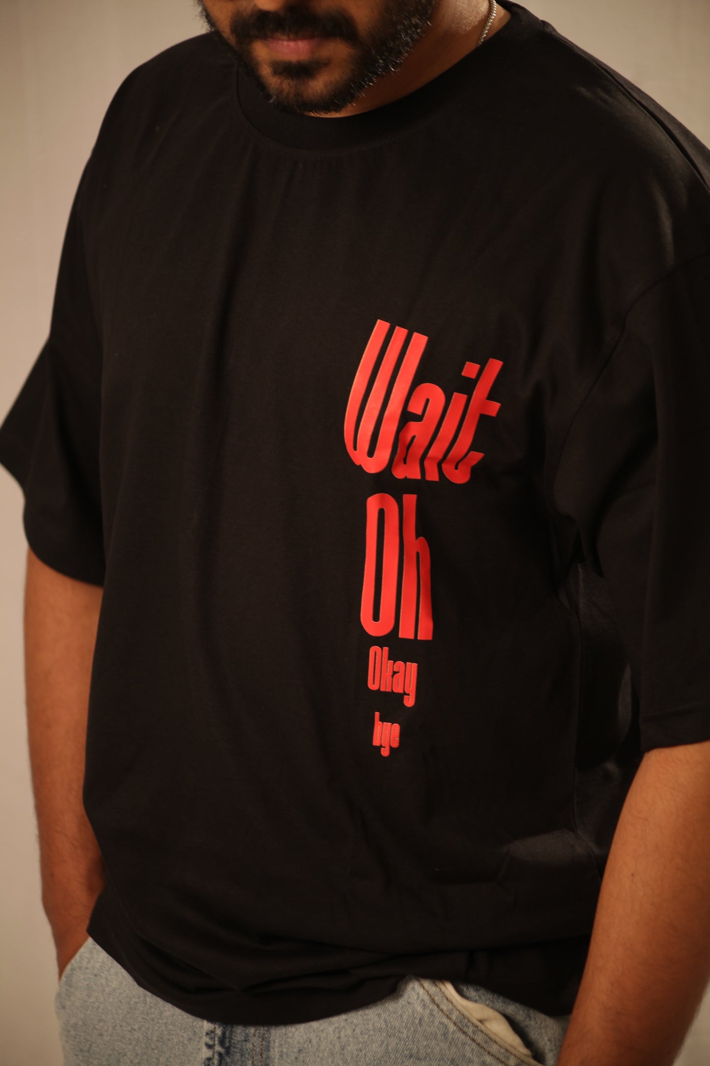 "Wait. Oh. Ok. Bye" - Punchline Press printed T-shirt (black/red)
